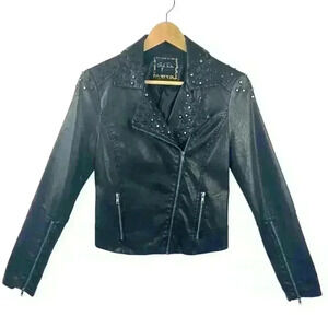 Girl Tribu Studded Black Faux Leather Bikercore Jacket Size S, Moto, Punk Rocker